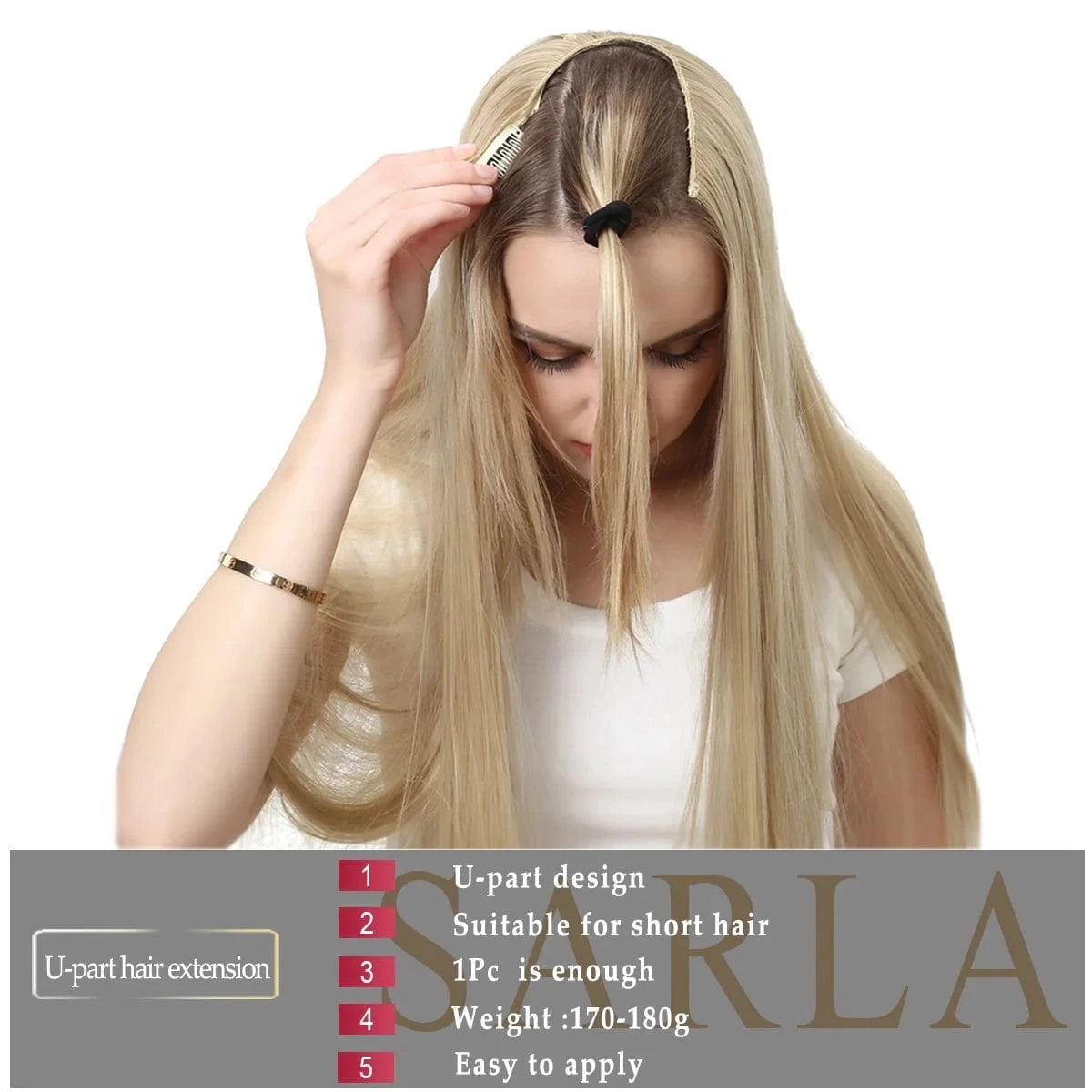 SARLA 24" High Quality Hair Extension Supplies Best Synthetic Fiber Straight Clip In Hair Extensions Cheap U Part Wig For Women