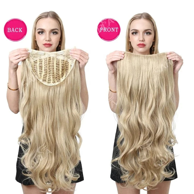 SARLA 30 Inch Long Afro Water Body Wave Natural Synthetic Invisible Clip in Hair Extension 3/4 Half Wigs U Part Wigs With Clips