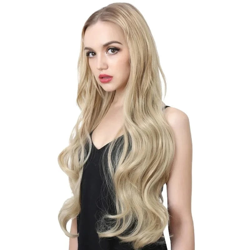 SARLA 30 Inch Long Afro Water Body Wave Natural Synthetic Invisible Clip in Hair Extension 3/4 Half Wigs U Part Wigs With Clips