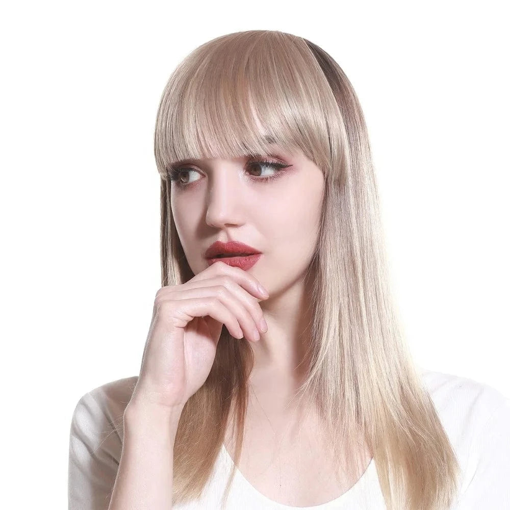 SARLA 8'' high quality synthetic fiber Natural Looking One Piece Straight Short  Hair Bangs For  Women