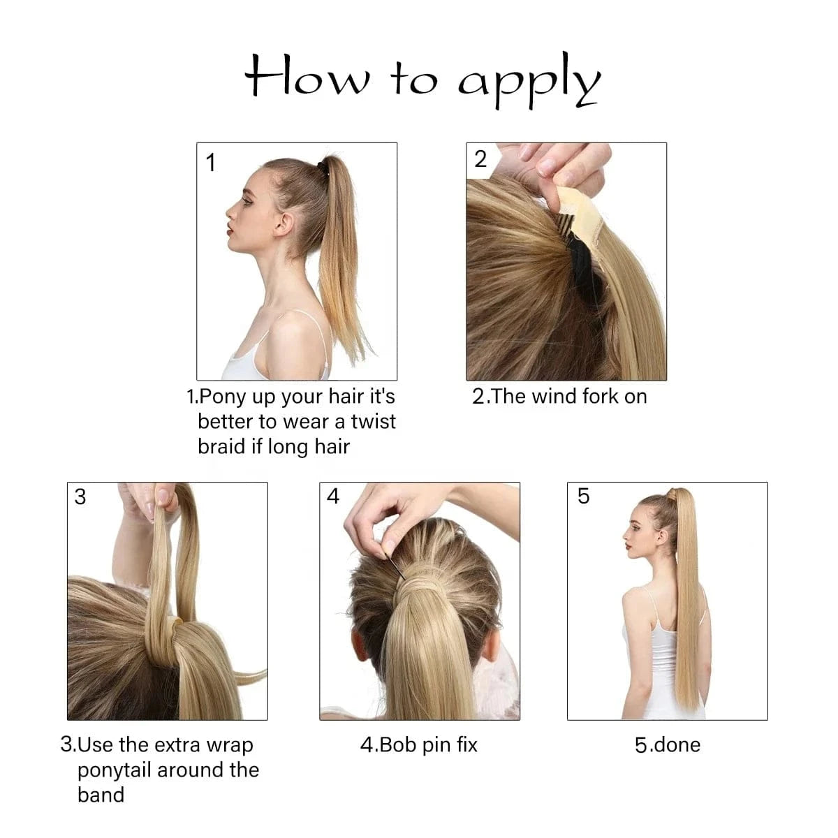 SARLA  Dropshipping 32 Inch Synthetic fiber  Long Straight Clip In Hair Wrap Around Ponytail Extensions Wig For White Women