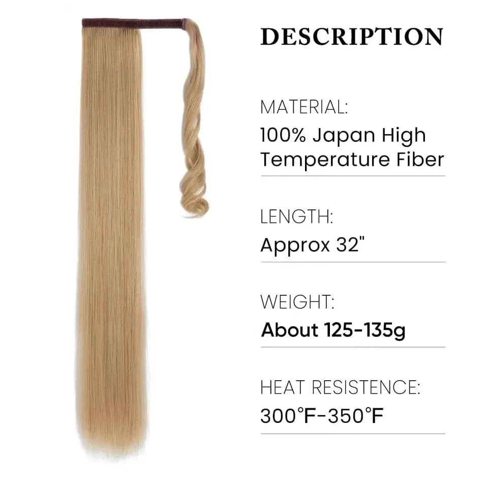 SARLA  Dropshipping 32 Inch Synthetic fiber  Long Straight Clip In Hair Wrap Around Ponytail Extensions Wig For White Women