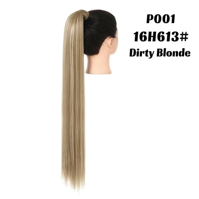 SARLA  Dropshipping 32 Inch Synthetic fiber  Long Straight Clip In Hair Wrap Around Ponytail Extensions Wig For White Women