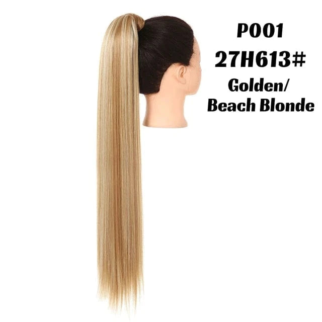 SARLA  Dropshipping 32 Inch Synthetic fiber  Long Straight Clip In Hair Wrap Around Ponytail Extensions Wig For White Women