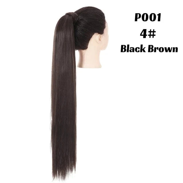 SARLA  Dropshipping 32 Inch Synthetic fiber  Long Straight Clip In Hair Wrap Around Ponytail Extensions Wig For White Women