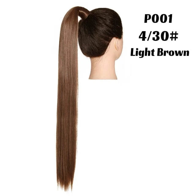 SARLA  Dropshipping 32 Inch Synthetic fiber  Long Straight Clip In Hair Wrap Around Ponytail Extensions Wig For White Women