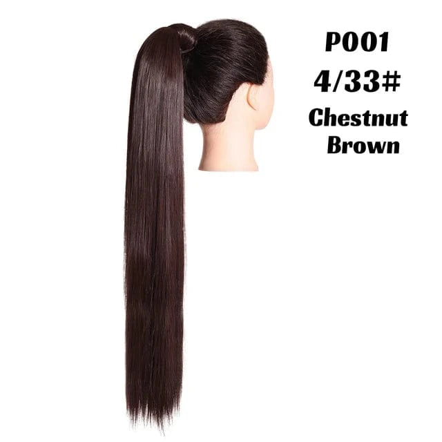 SARLA  Dropshipping 32 Inch Synthetic fiber  Long Straight Clip In Hair Wrap Around Ponytail Extensions Wig For White Women