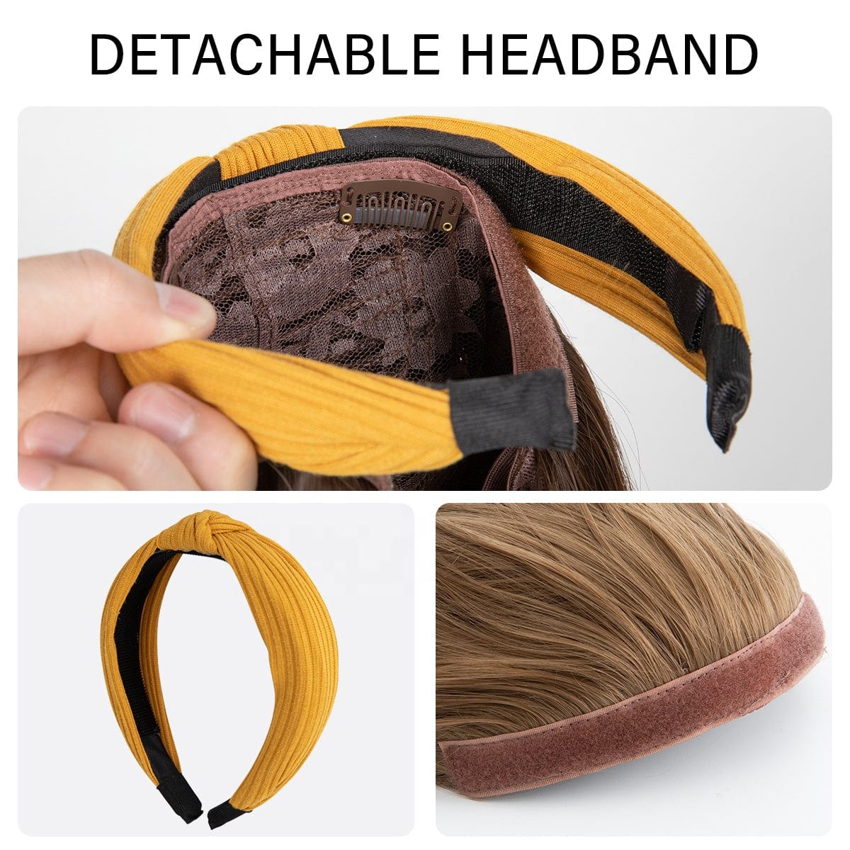 SARLA Synthetic Curly Ombre Elastic Hairband Wigs With Headband Attached Colored Long Pixie Headband Wig Girl Headband Bow