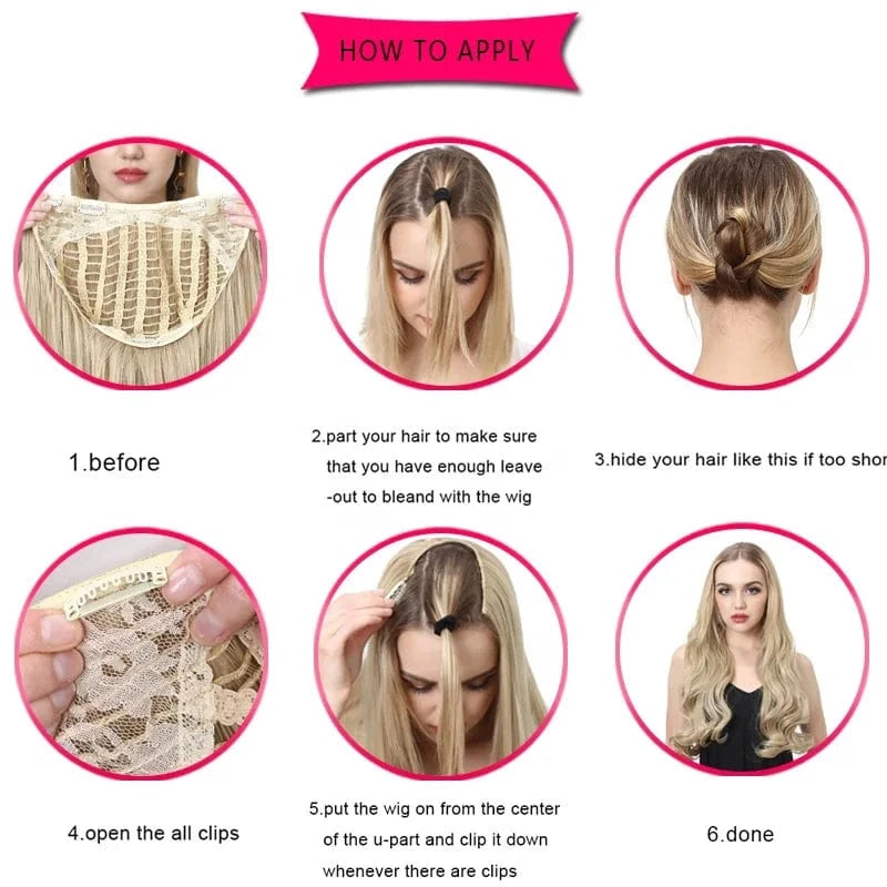 SARLA Vendors Long Curly Natural Water Boby Wave 3/4 Half Wig Synthetic Clip In Seamless Hair Extension U Part Wigs For Women