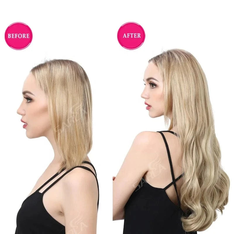 SARLA Vendors Long Curly Natural Water Boby Wave 3/4 Half Wig Synthetic Clip In Seamless Hair Extension U Part Wigs For Women