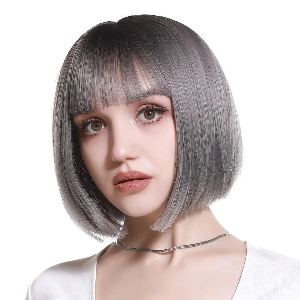 SARLA Whole Sale Cheap Lovely Ladies Hair Wigs Sale Online Sewing Machine Synthetic Short Curly Bob Wigs With Bangs For Women