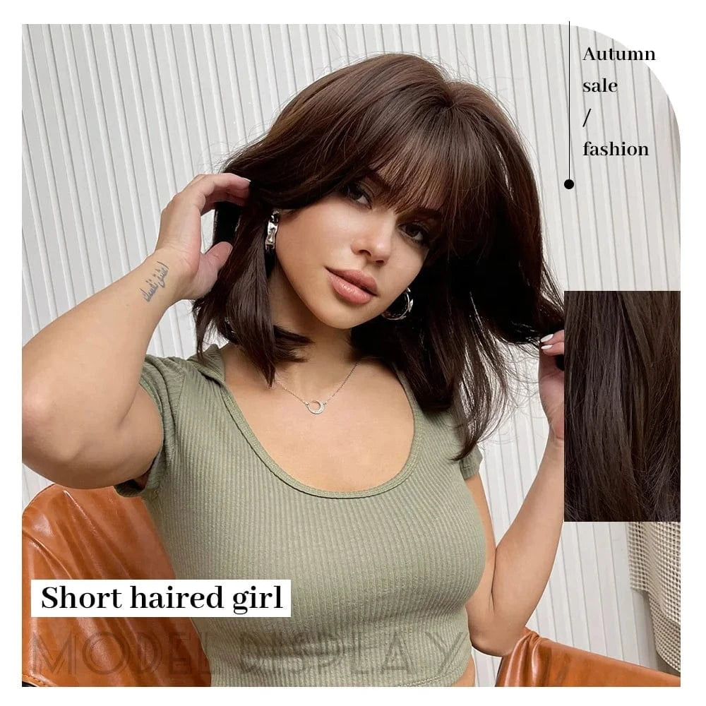 SARLA Whole Sale Cheap Lovely Ladies Hair Wigs Sale Online Sewing Machine Synthetic Short Curly Bob Wigs With Bangs For Women