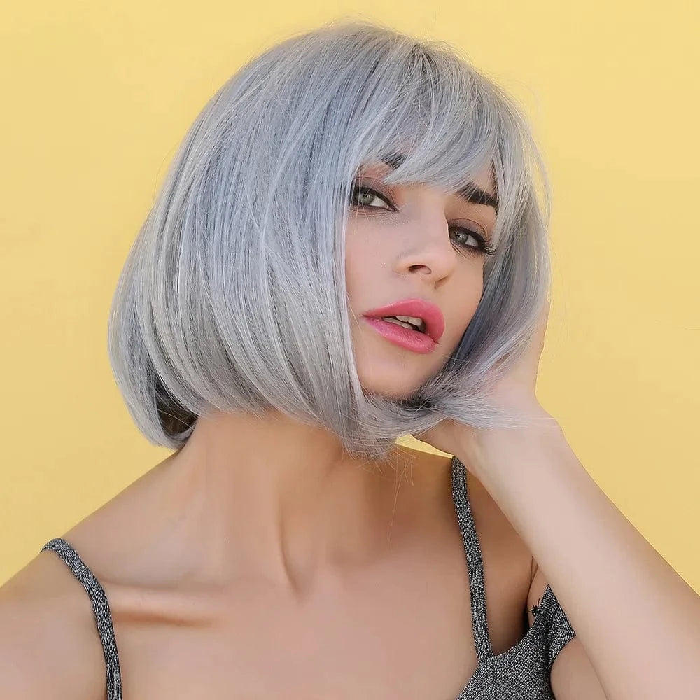 SARLA Whole Sale Cheap Lovely Ladies Hair Wigs Sale Online Sewing Machine Synthetic Short Curly Bob Wigs With Bangs For Women