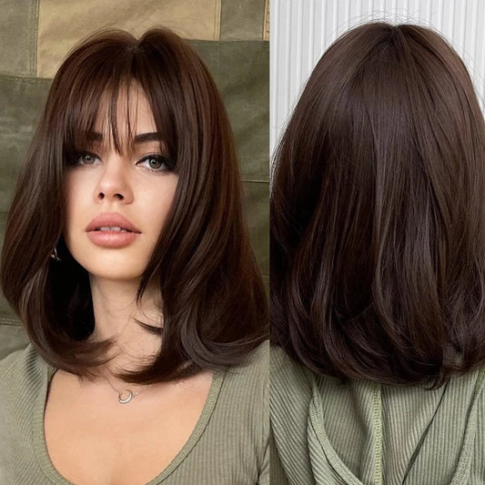 SARLA Whole Sale Cheap Lovely Ladies Hair Wigs Sale Online Sewing Machine Synthetic Short Curly Bob Wigs With Bangs For Women