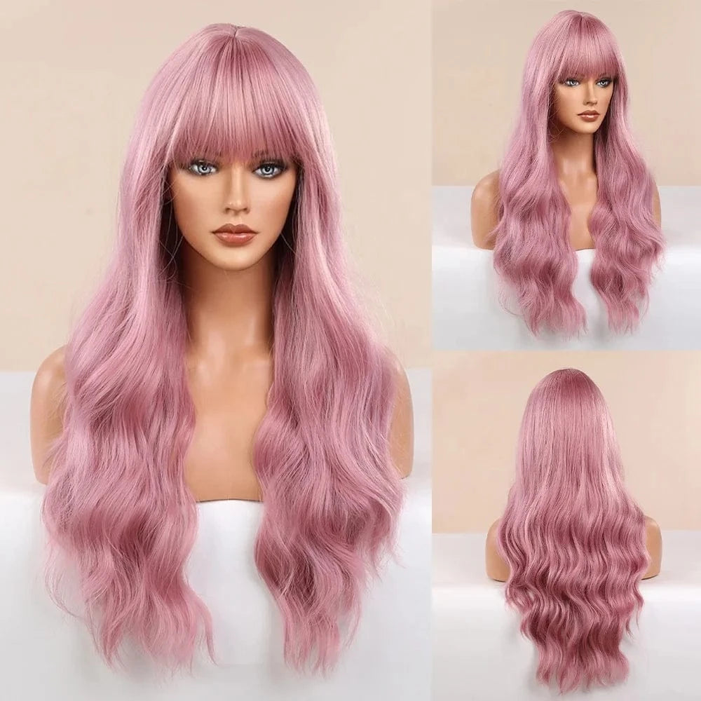 SARLA Whole Sale High Temperature Fiber Wigs Customized Color Cheap Ladies Synthetic Long Body Wave Wigs With Bangs For Women