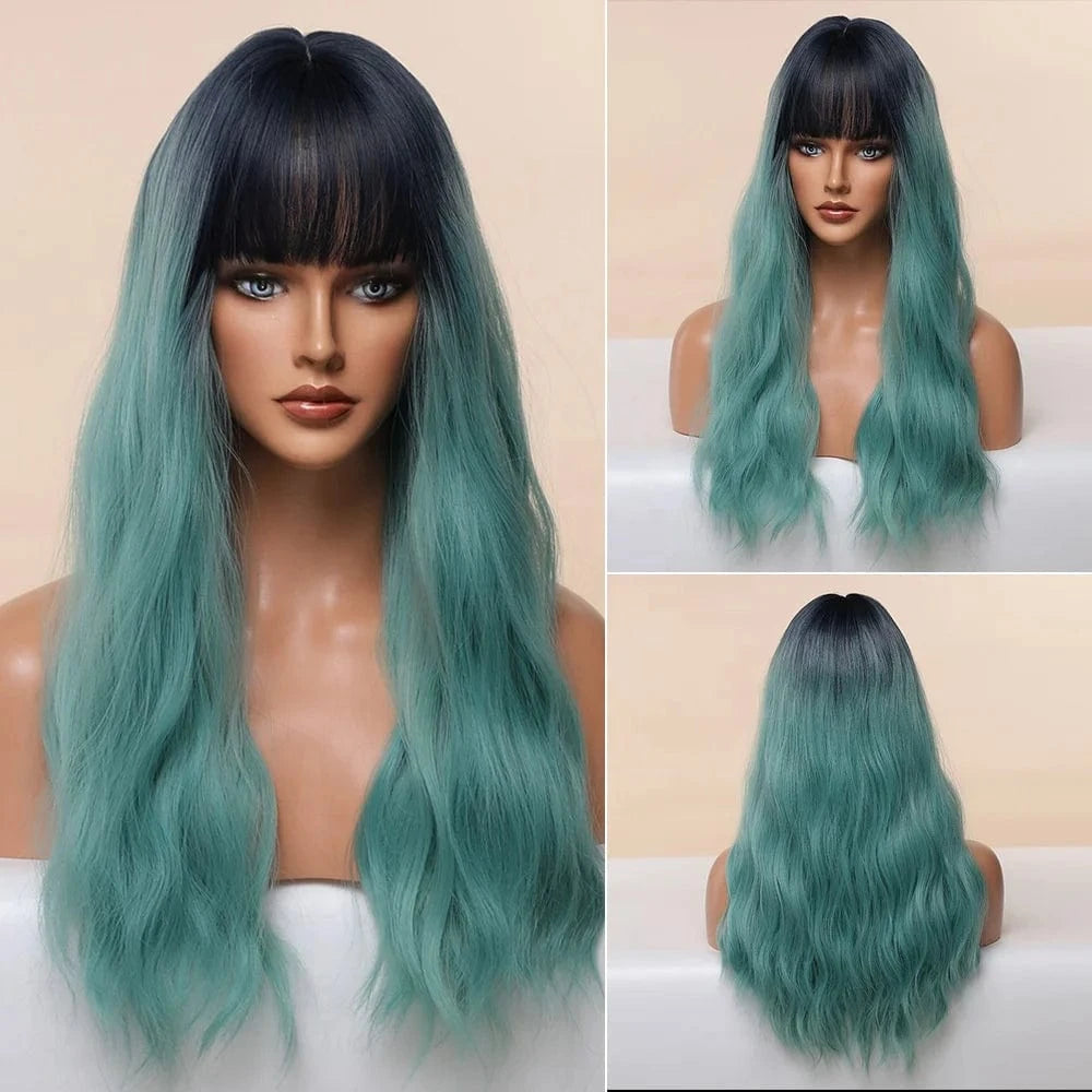 SARLA Whole Sale High Temperature Fiber Wigs Customized Color Cheap Ladies Synthetic Long Body Wave Wigs With Bangs For Women