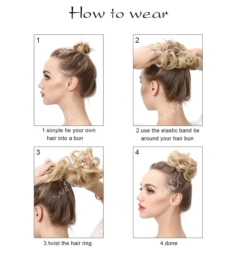 SARLA Wholesale Fabric Wrap Curly Wigs Scrunchie Elastic Rubber Band SyntheticEasy Messy Hair Bun Extensions chignon Hair Women