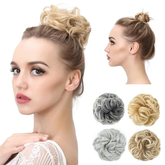 SARLA Wholesale Fabric Wrap Curly Wigs Scrunchie Elastic Rubber Band SyntheticEasy Messy Hair Bun Extensions chignon Hair Women