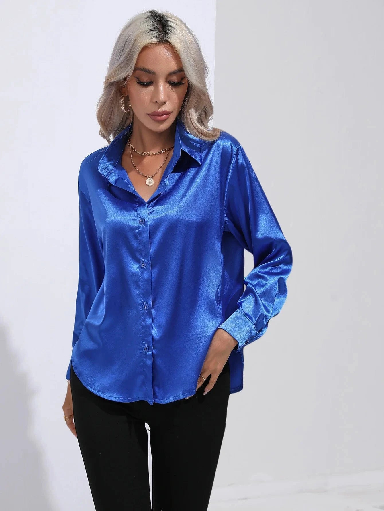 Satin shirt Women's satin silk Long sleeve shirt Spring and Summer New Solid color shirt