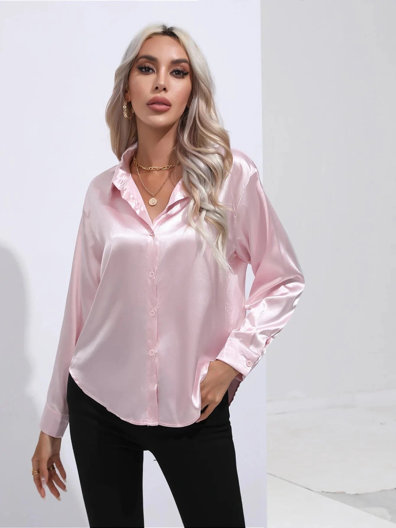 Satin shirt Women's satin silk Long sleeve shirt Spring and Summer New Solid color shirt