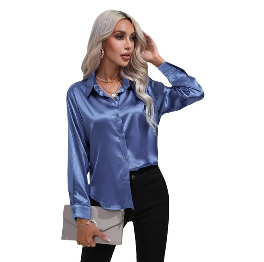 Satin shirt Women's satin silk Long sleeve shirt Spring and Summer New Solid color shirt