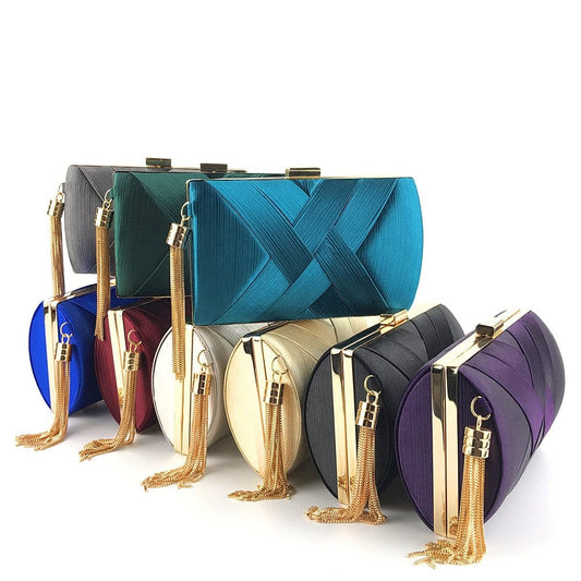 Satin Tassels Clutch Bag Vintage Handbag Evening Bags  Silk Satin Party women ladies Handbags Clutch Purse