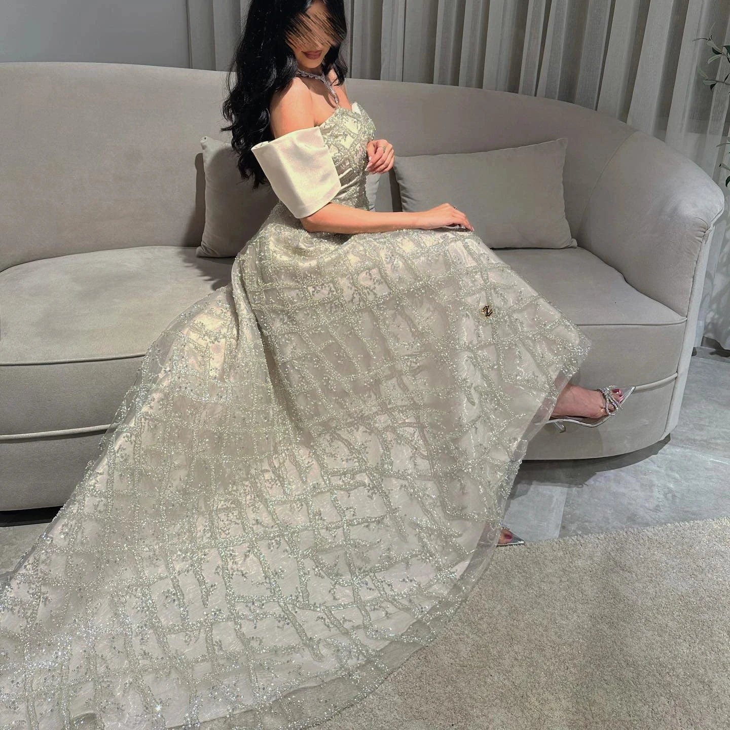 Saudi Arabia A-Line Sage Green Evening Dresses For Women Wedding Elegant Dubai Beaded Midi Formal Party Gownns Sz427