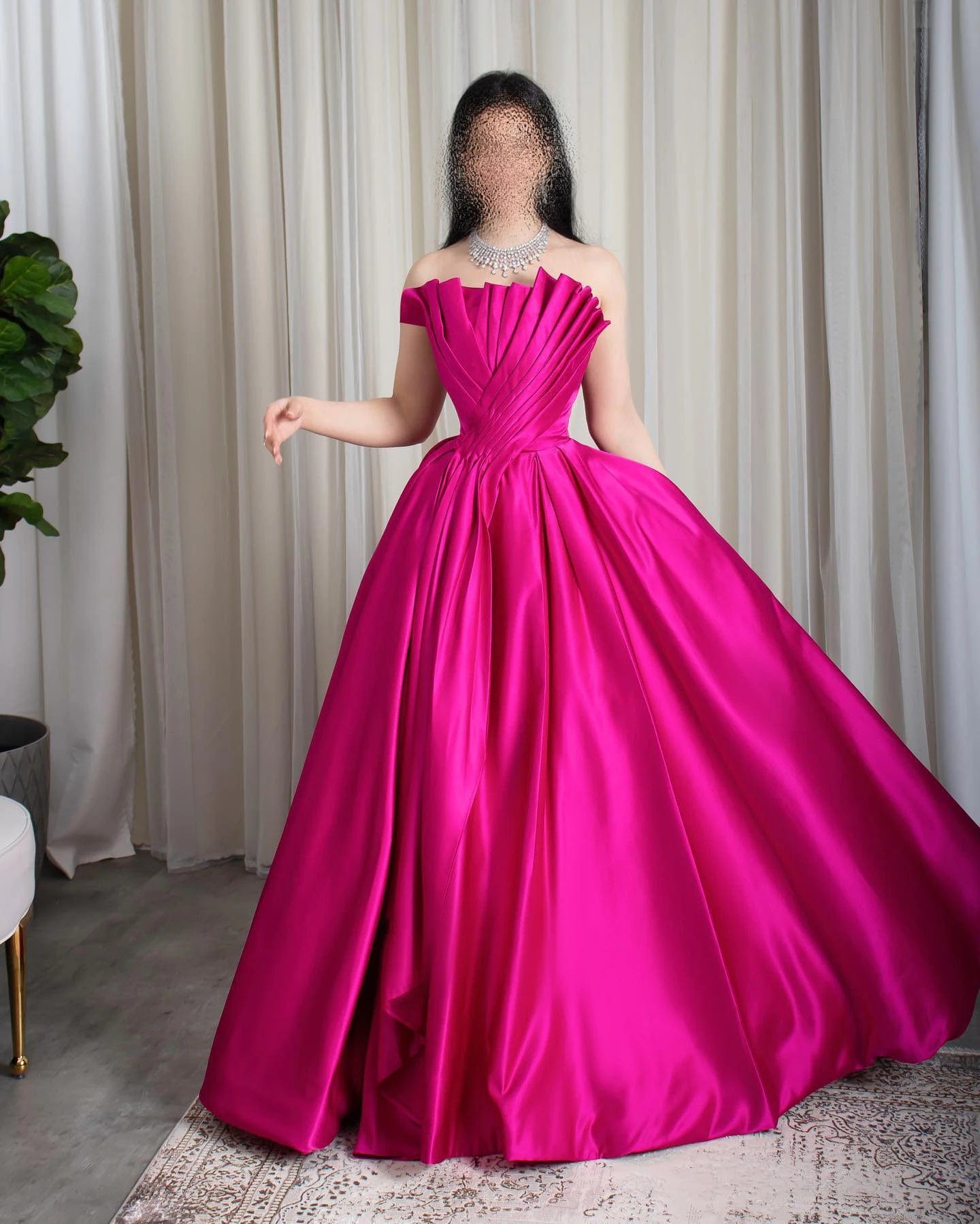 Saudi Arabia Fuchsia Satin Dubai Evening Dress For Women Wedding 2024 Elegant Scalloped Long Formal Party Gown Sf011