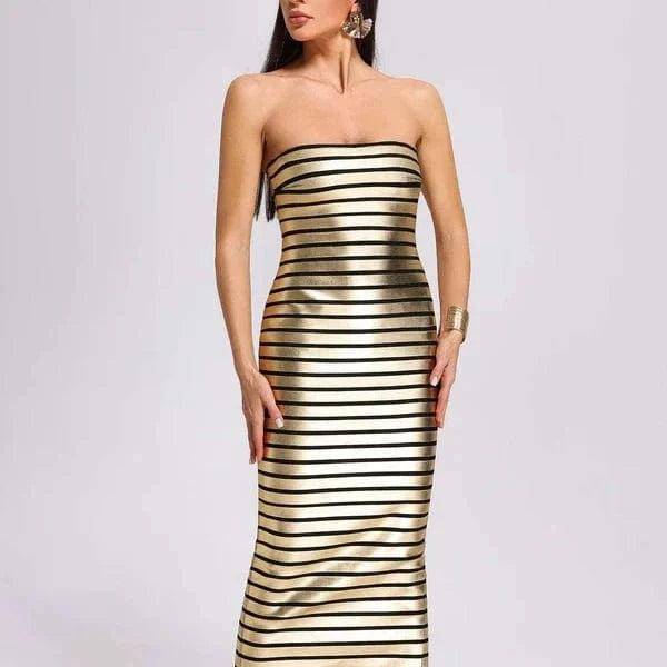 SB2617 Kimshein Summer Sexy Stripe Dresses Women Party Evening Elegant Off Shoulder Bodycon Maxi Dress