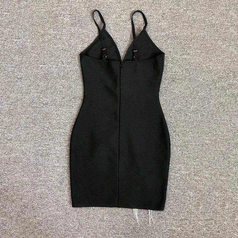 SB2630 Spaghetti Strap V Neck Bodycon Dress Women High End New Hollow Out Mini Dresses Luxury Pearl Crystal