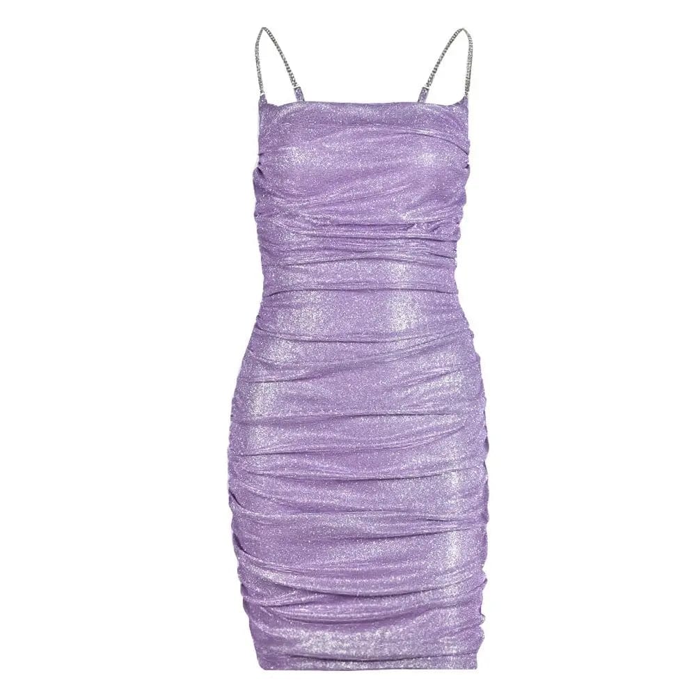 SB2660 Lavender Glitter Dress Women Elegant Spaghetti Strap Fashion Dress Bodycon Mini Prom Dresses Sexy