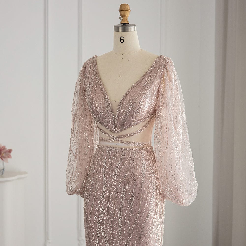 Scz027 Luxury Beaded Mermaid Mint Green Evening Dress 2023 Sexy V-Neck African Prom Party Dresses For Women Wedding