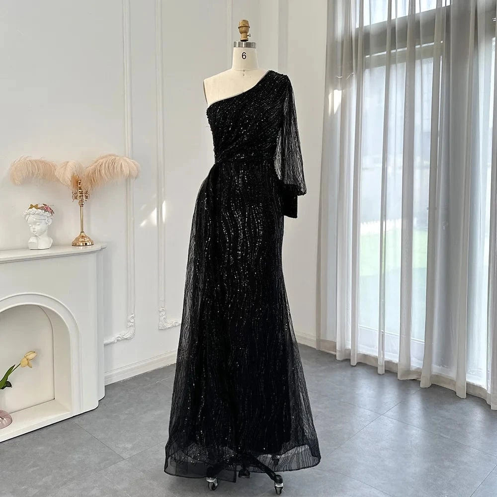 Scz123 Elegant One Shoulder Pink Evening Dress With Overskirt Emerald Green Arabic Mermaid Blue Wedding Party Gowns