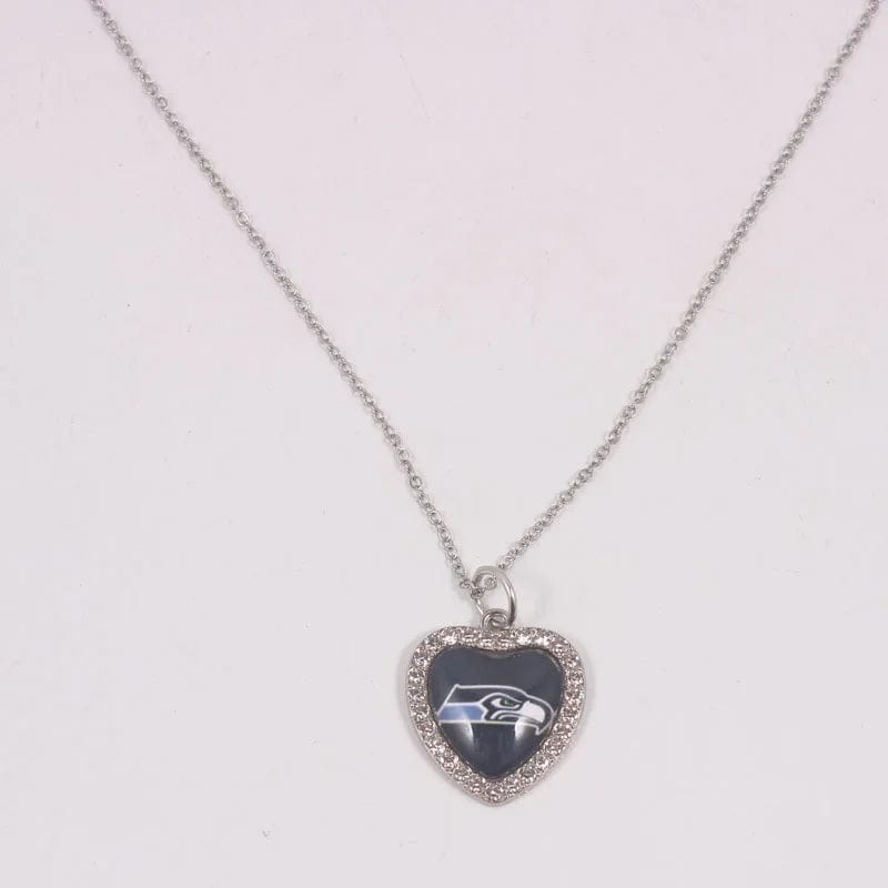 seahawks New Arrival 32 designs rhinestone heart American football pendant charms accessories stainless steel necklace heart necklace