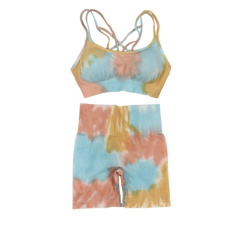 Seamless Fitness Sports Bra Tracksuit Yoga Suit Women Tie Dye Sportswear Yoga Set Workout High Waist Leggings Gym Shorts