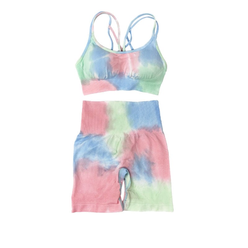 Seamless Fitness Sports Bra Tracksuit Yoga Suit Women Tie Dye Sportswear Yoga Set Workout High Waist Leggings Gym Shorts