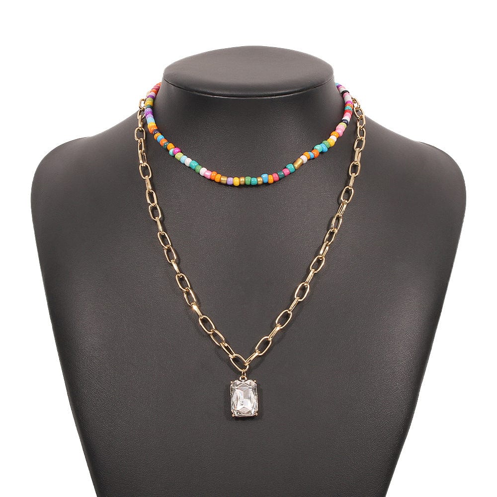 see picture / White diamond Light Jewelry New Arrival Gold Plated Chin Pink Diamond Pendant Bead Necklace For Women Girls