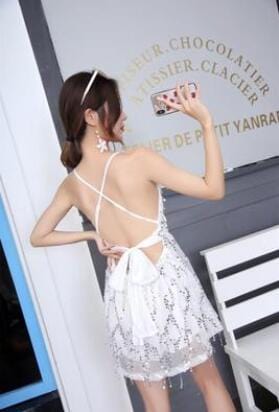 Sequin Backless Casual Tassel Summer Beach Mini Club Party Dress for Women A463 Summer Lady Shiny Nightclub Wear