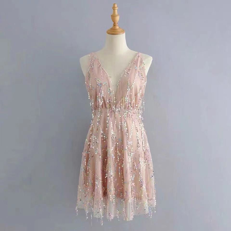 Sequin Backless Casual Tassel Summer Beach Mini Club Party Dress for Women A463 Summer Lady Shiny Nightclub Wear