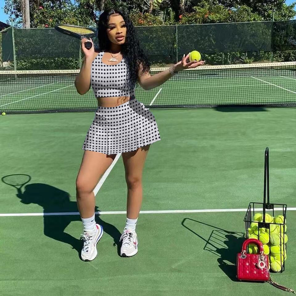 Serena Sets Women's Pleated Two Piece Tennis Skirt Set Ladies 2 Piece Matching Top and Skirts Sets