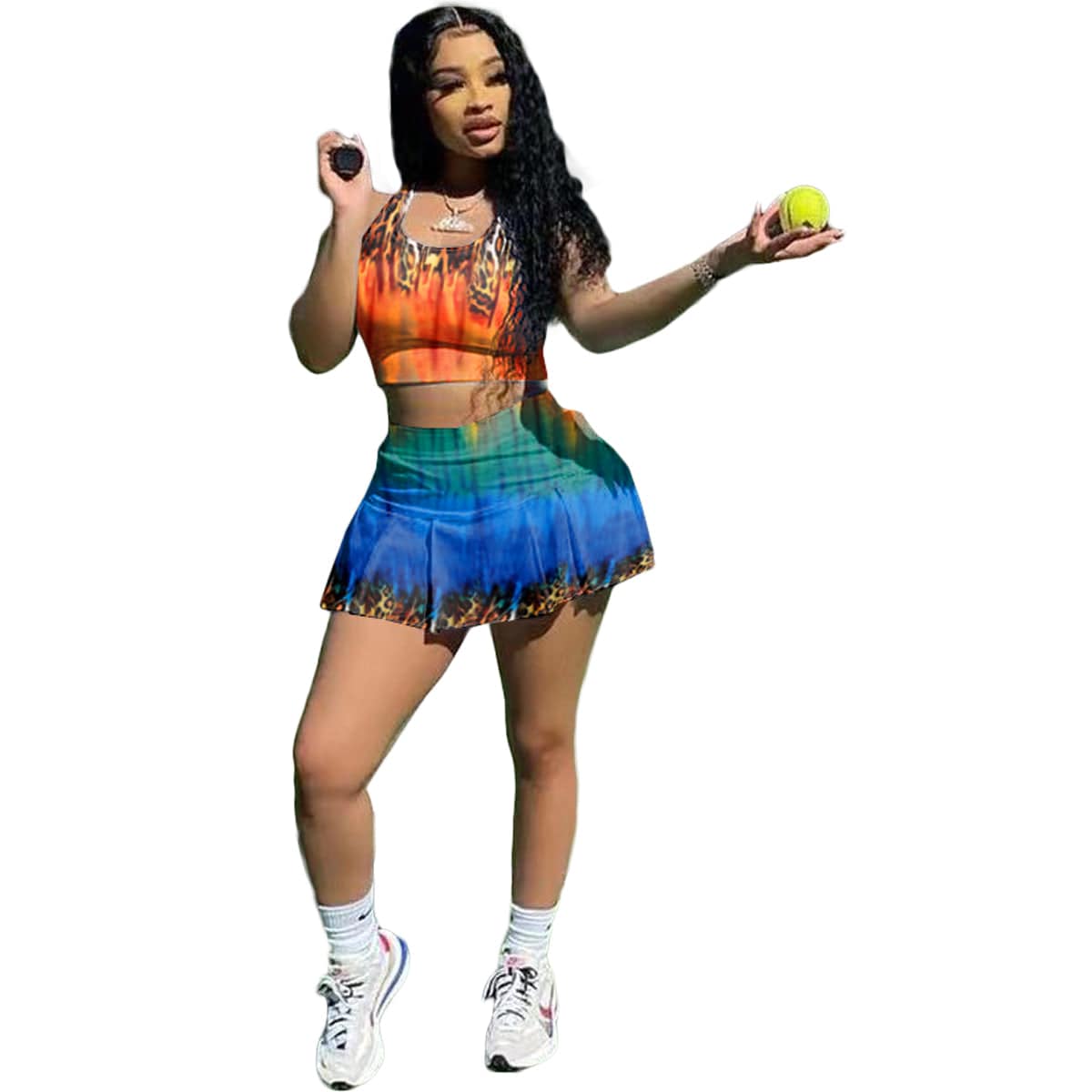 Serena Sets Women's Pleated Two Piece Tennis Skirt Set Ladies 2 Piece Matching Top and Skirts Sets