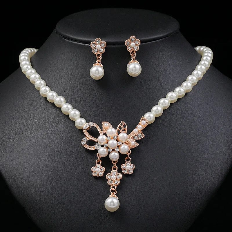 Set / C2 Newest Women Wedding Party Jewely Set Simple Elegant Luxury Crystal Simulated Pearl Necklace Earrings Jewelry Set Drop Shipping