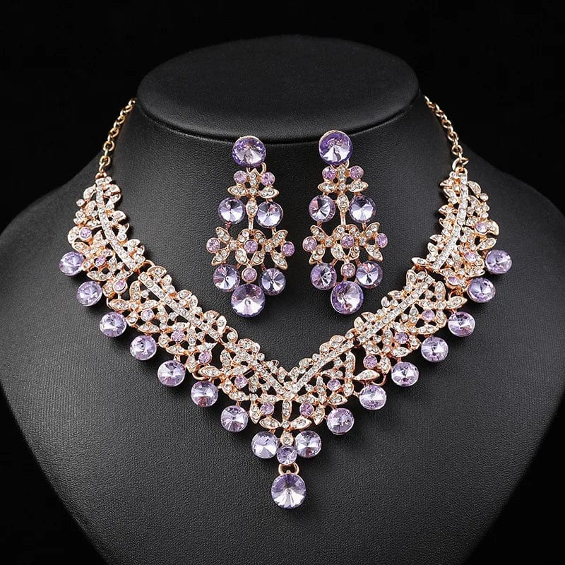 Set / C4 New Necklace Earrings 2 Piece Suit Dark Blue Collar Female Accessories Blue Crystal Jewelry Set Wedding Bride Pendant Wholesale