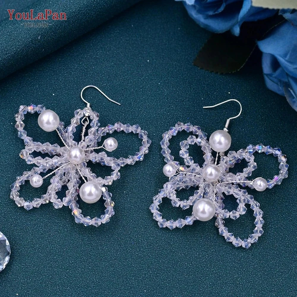 Set YouLaPan HP485 Delicate Crystal Pearl Vintage Tiara Boho Women Headband Earrings Set Wedding Crown Bridal Headwear