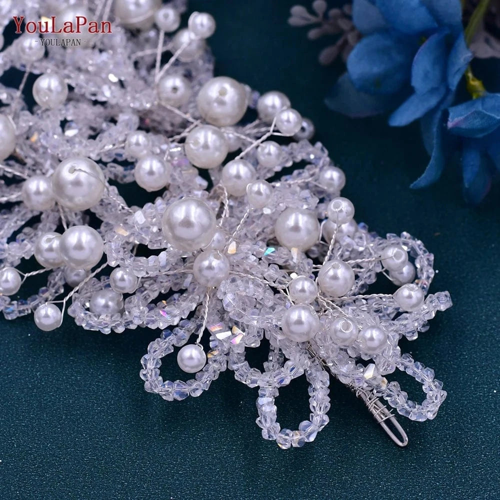 Set YouLaPan HP485 Delicate Crystal Pearl Vintage Tiara Boho Women Headband Earrings Set Wedding Crown Bridal Headwear