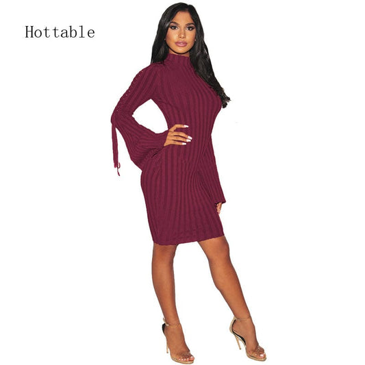 sexy 2022 Autumn Women Night club Dress Sexy Lace Up Bell Sleeve Stand Collar Bodycon Pencil Dresses Plus Size A164