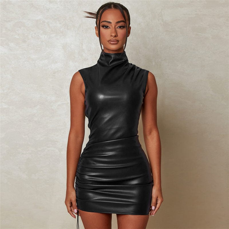sexy 2023 spring prom boutique sleeveless party pu leather bodycon sexy womens dresses