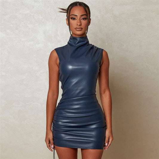 sexy 2023 spring prom boutique sleeveless party pu leather bodycon sexy womens dresses