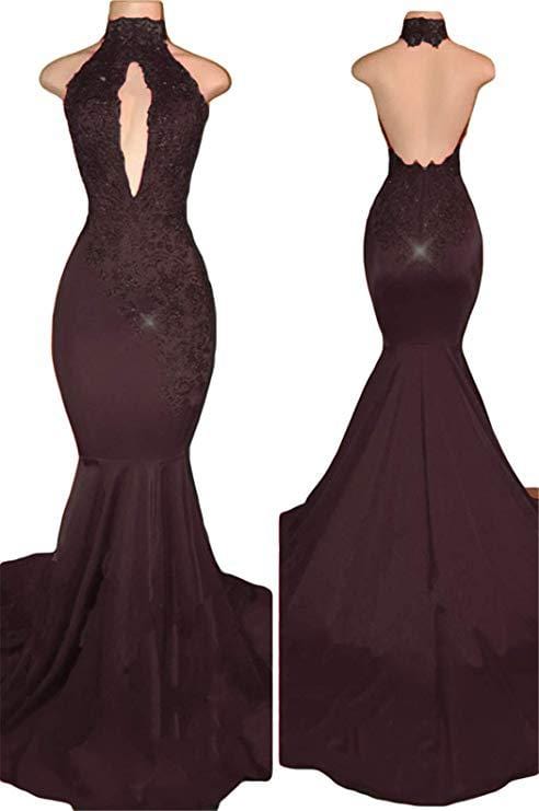 Sexy backless mertail banquet evening dress  company annual party long lace applique winter wedding gown drop shipping fulfill