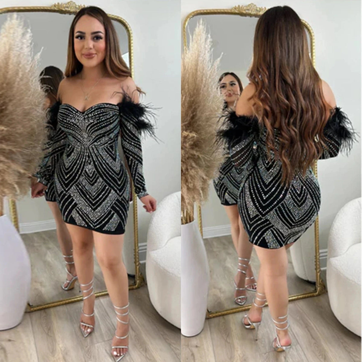 Sexy black rhinestone dress off shoulder bandage dresses for girls party